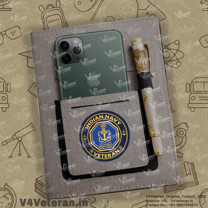 Classic Indian Navy(Veteran) Office Notebook with Phone–Card Pocket & Elastic Pen Loop