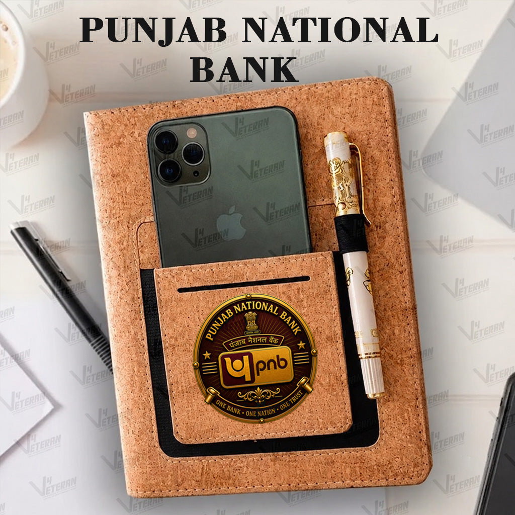 Classic Punjab National Bank Office Notebook with Phone–Card Pocket & Elastic Pen Loop