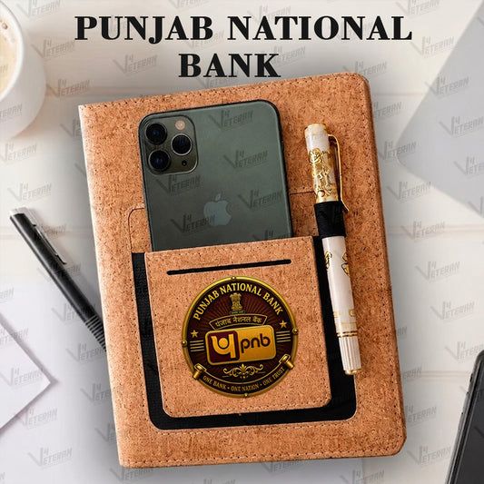 Classic Punjab National Bank Office Notebook with Phone–Card Pocket & Elastic Pen Loop