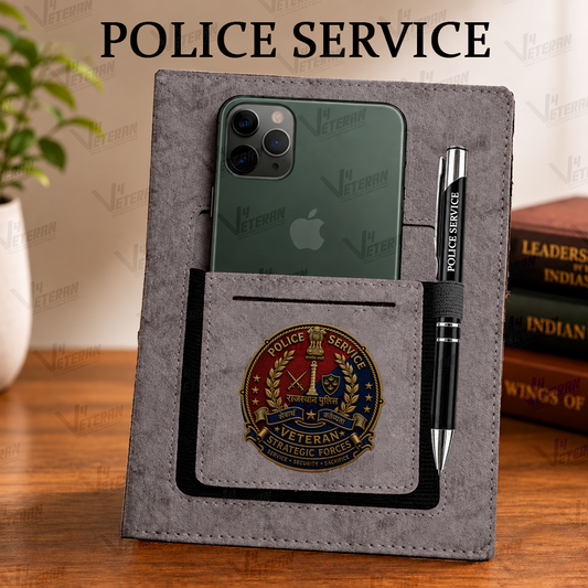 Classic Police Service (Veteran) Office Notebook with Phone–Card Pocket & Elastic Pen Loop