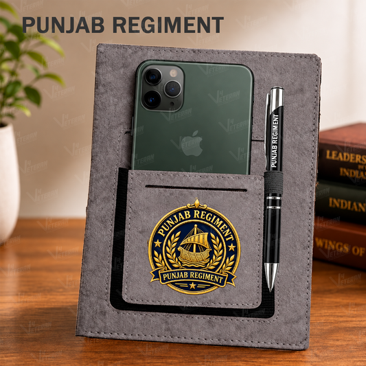 Classic Punjab Regiment Office Notebook with Phone–Card Pocket & Elastic Pen Loop