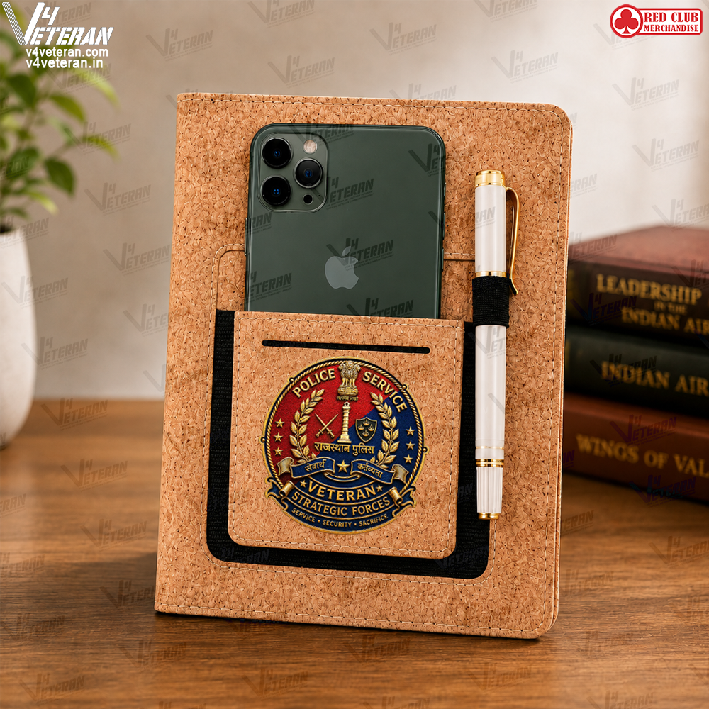 Legacy RAJASTHAN POLICE(Veteran) Office Notebook with Phone–Card Pocket & Elastic Pen Loop (cork)