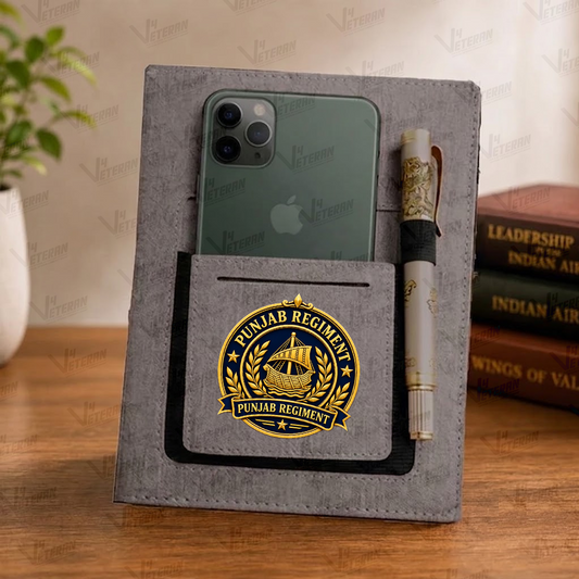 Classic Punjab Regiment Office Notebook with Phone–Card Pocket & Elastic Pen Loop