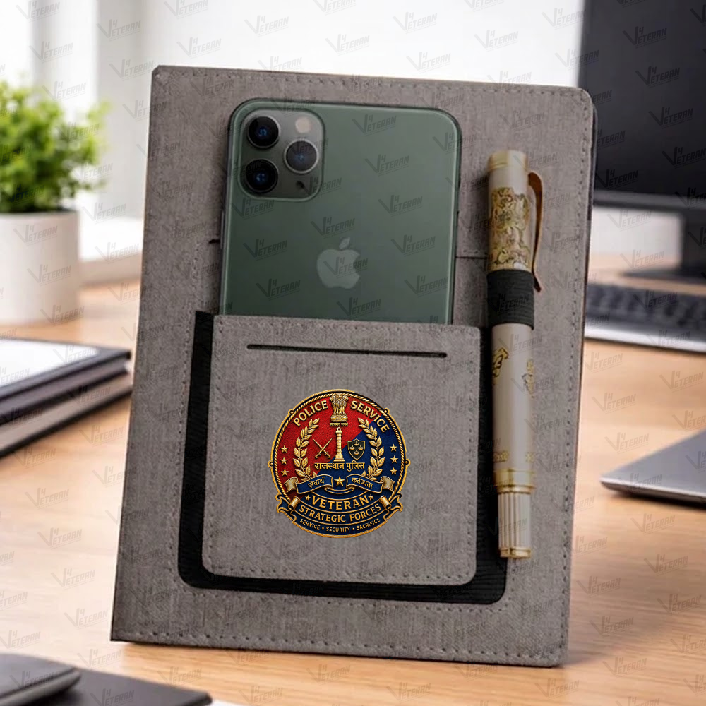 Classic Rajasthan Police (Veteran) Office Notebook with Phone–Card Pocket & Elastic Pen Loop