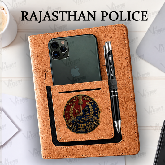 Legacy RAJASTHAN POLICE(Veteran) Office Notebook with Phone–Card Pocket & Elastic Pen Loop (cork)