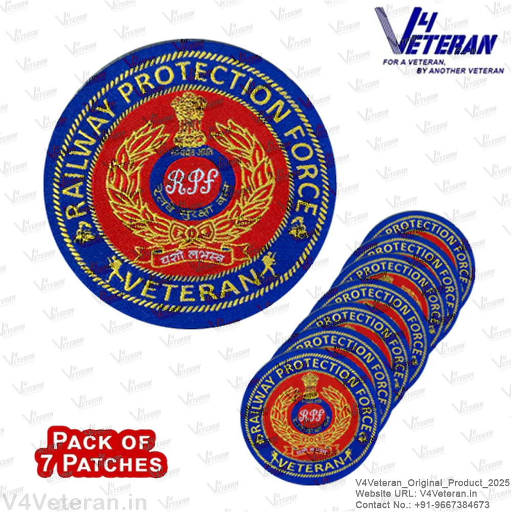 RPF Veteran Iron-On Woven/ Embroidered Patches (DIY) for T-Shirts, Bags, Tracksuits & Waistcoats (Pack of 7)