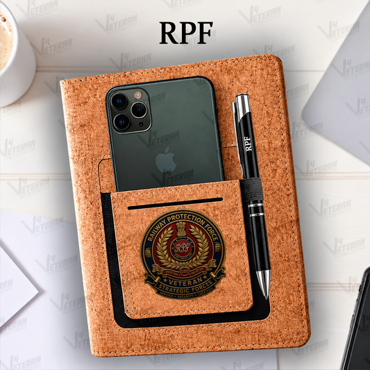 Legacy RPF (Veteran) Office Notebook with Phone–Card Pocket & Elastic Pen Loop (cork)