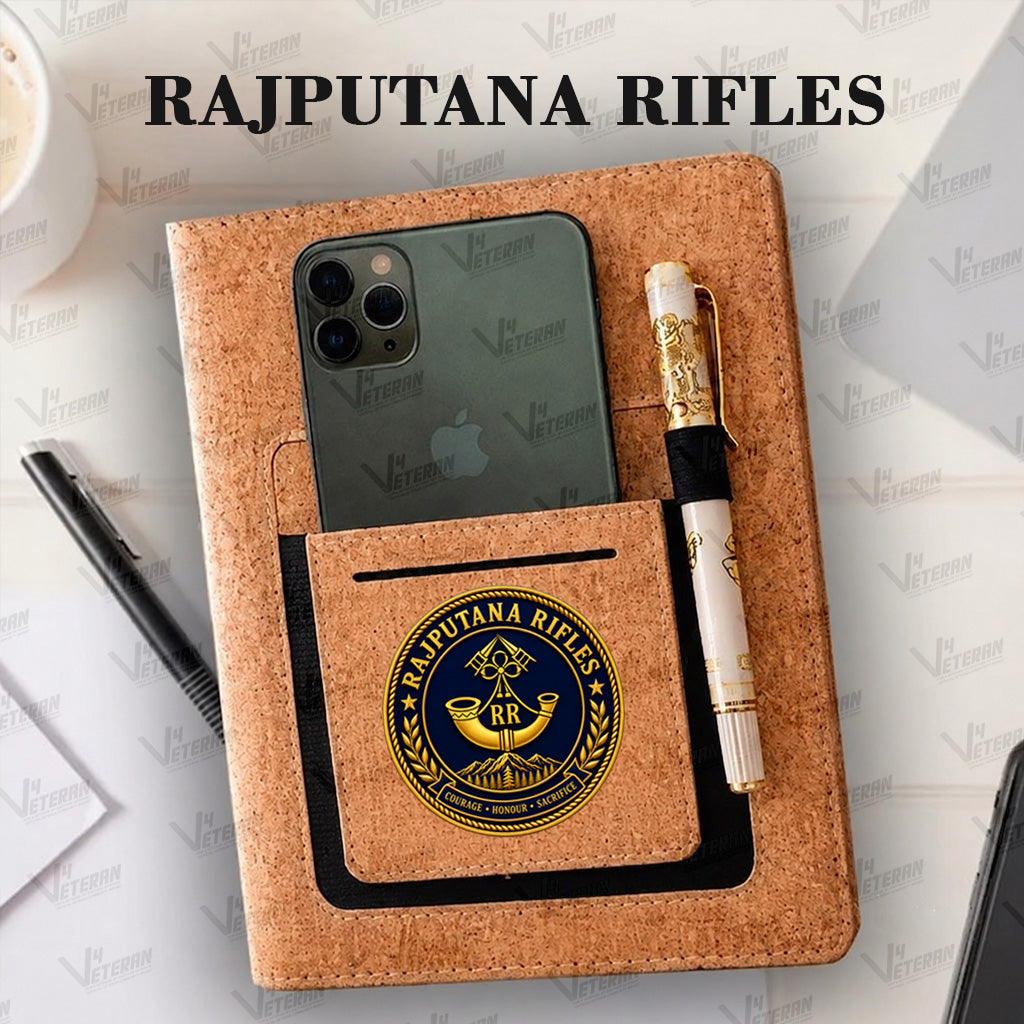 Classic Rajputana Rifles Office Notebook with Phone–Card Pocket & Elastic Pen Loop
