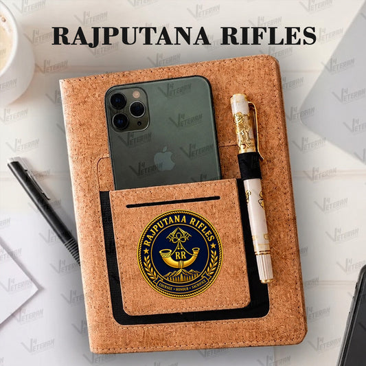 Classic Rajputana Rifles Office Notebook with Phone–Card Pocket & Elastic Pen Loop
