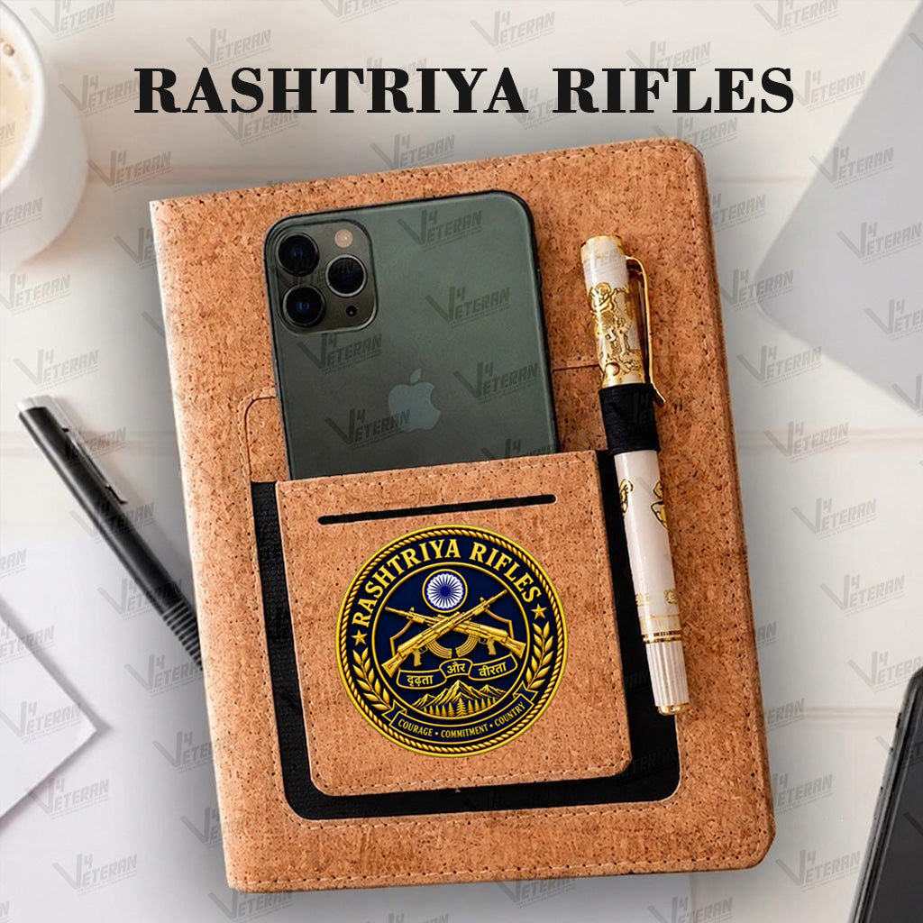 Classic Rajputana Rifle Office Notebook with Phone–Card Pocket & Elastic Pen Loop