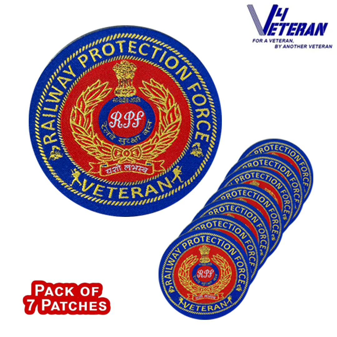 RPF Veteran Iron-On Woven/ Embroidered Patches (DIY) for T-Shirts, Bags, Tracksuits & Waistcoats (Pack of 7)