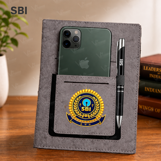 Classic SBI Office Notebook with Phone–Card Pocket & Elastic Pen Loop