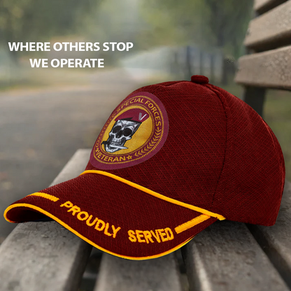 Special Forces-Proudly Served (Maroon) Veterans Baseball Cap