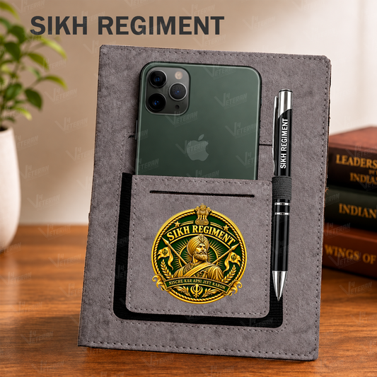 Classic Sikh Regiment Office Notebook with Phone–Card Pocket & Elastic Pen Loop