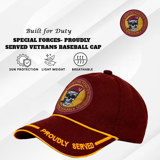 Special Forces-Proudly Served (Maroon) Veterans Baseball Cap