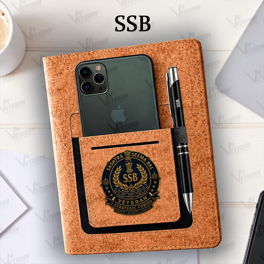 Legacy SSB (Veteran) Office Notebook with Phone–Card Pocket & Elastic Pen Loop (cork)