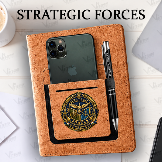 Legacy Strategic Force (Veteran) Office Notebook with Phone–Card Pocket & Elastic Pen Loop (cork)
