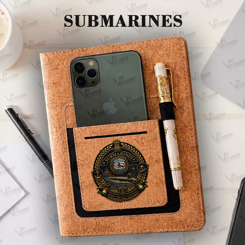 Classic Submarines Office Notebook with Phone–Card Pocket & Elastic Pen Loop