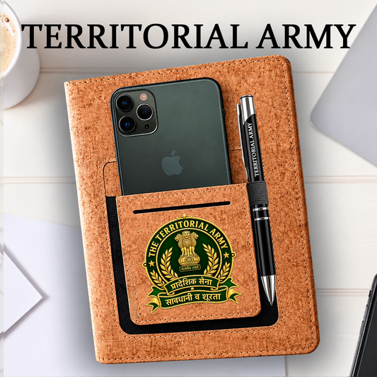 Classic Territorial Army Office Notebook with Phone–Card Pocket & Elastic Pen Loop