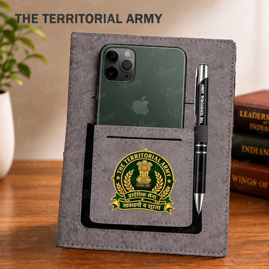 Classic Territorial Army Office Notebook with Phone–Card Pocket & Elastic Pen Loop