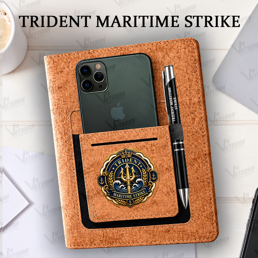 Legacy Trident (Veteran) Office Notebook with Phone–Card Pocket & Elastic Pen Loop (cork)