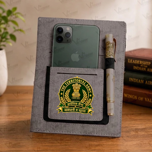 Classic Territorial Army Office Notebook with Phone–Card Pocket & Elastic Pen Loop