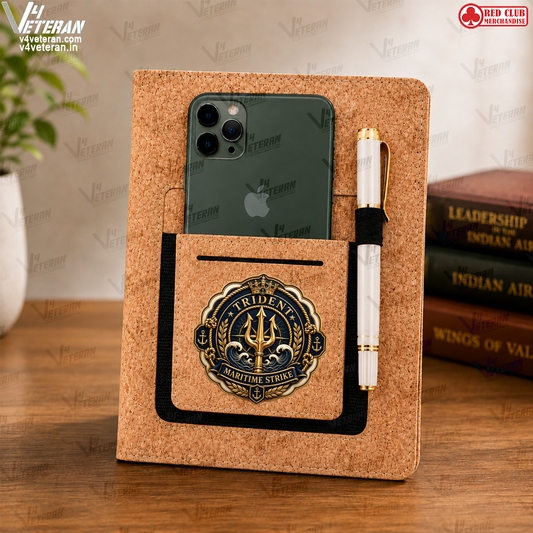Legacy Trident (Veteran) Office Notebook with Phone–Card Pocket & Elastic Pen Loop (cork)
