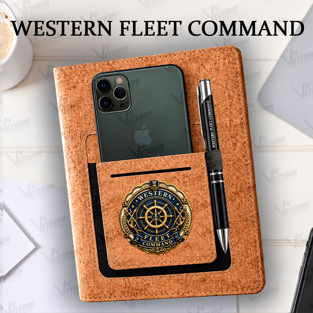 Legacy Western Fleet (Veteran) Office Notebook with Phone–Card Pocket & Elastic Pen Loop (cork)