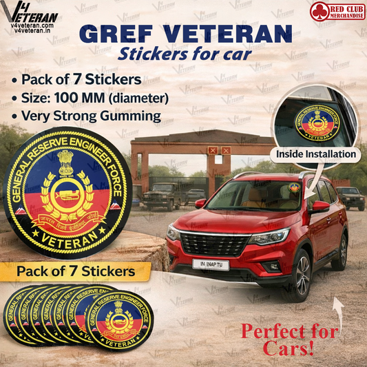 GREF Veteran Windshield Front Gumming Vinyl Stickers/Decals for Inside Pasting (Pack of 7)