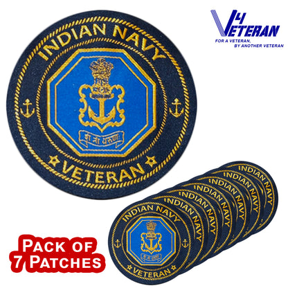 Indian Navy Veteran Iron-On Woven/ Embroidered Patches (DIY) for T-Shirts, Bags, Tracksuits & Waistcoats (Pack of 7)