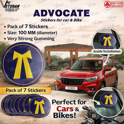 Advocate - Car & Bike Stickers – 4 Inside Glass for Cars + 3 Back Gumming for 2-Wheelers (7 pcs)