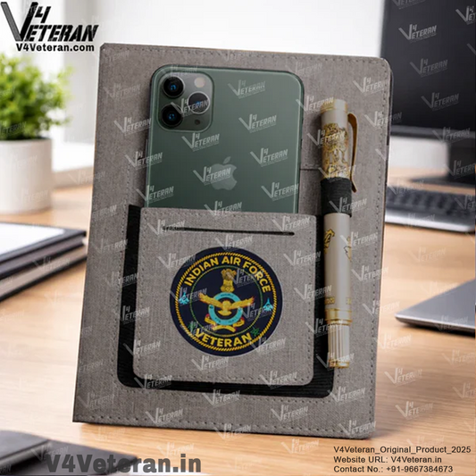 Indian Air Force (Veteran) Office Notebook with Phone–Card Pocket & Elastic Pen Loop