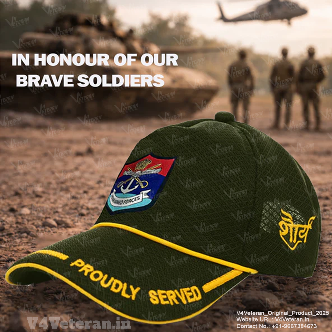 Indian Armed Forces-Proudly Served (Olive Green) Veterans Baseball Cap