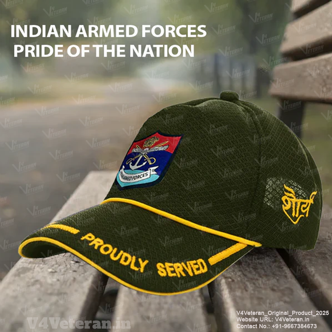Indian Armed Forces-Proudly Served (Olive Green) Veterans Baseball Cap
