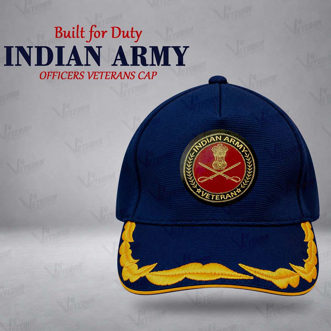 Indian Army Officers Veterans Cap (Fabric: Premium Autumn, Color: Blue)