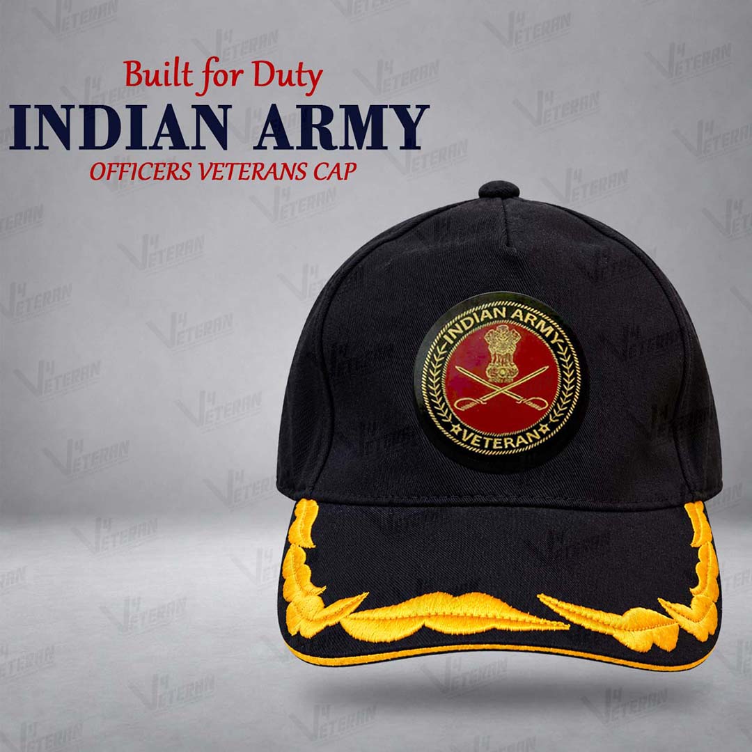 Indian Army Officers Veterans Cap (Fabric: Cotton, Color: Black)