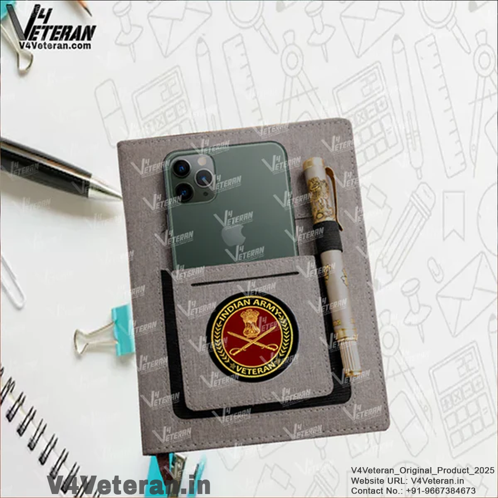 Classic Indian Army Veteran Office Notebook with Phone & Pen Holder