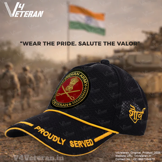 Indian Army-Proudly Served (Black) Veterans Baseball Cap