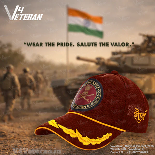 Indian Army Officers’ (Maroon) Veterans Baseball Cap | Premium Military Pride Cap