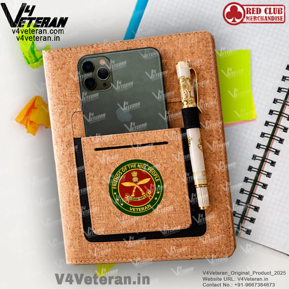 Assam Rifles (Veteran) Office Notebook with Phone–Card Pocket & Elastic Pen Loop (cork)