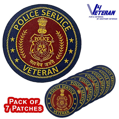 Police Service Veteran Iron-On Woven/ Embroidered Patches (DIY) for T-Shirts, Bags, Tracksuits & Waistcoats (Pack of 7)