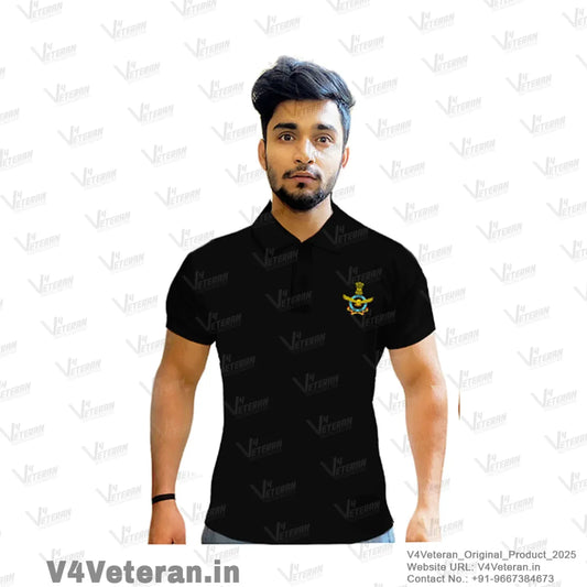 T-Shirts for Indian Air Force Veterans (Dri-Fit Polo, Crest, Black)