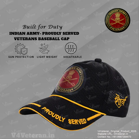 Indian Army-Proudly Served (Black) Veterans Baseball Cap