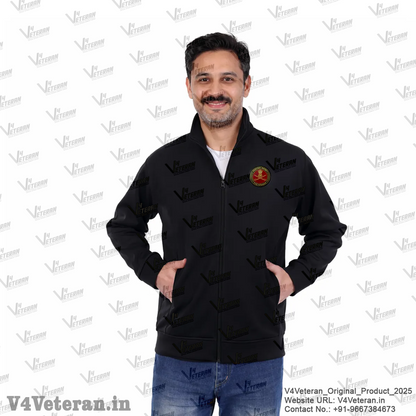 Indian Army Jacket (Zipper, Cotton Fleece 340GSM) for Veterans (Black)