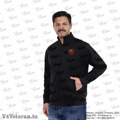 Indian Army Jacket (Zipper, Cotton Fleece 340GSM) for Veterans (Black)