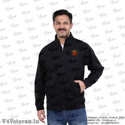 Indian Army Jacket (Zipper, Cotton Fleece 340GSM) for Veterans (Black)