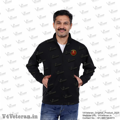 Indian Army Jacket (Zipper, Cotton Fleece 340GSM) for Veterans (Black)