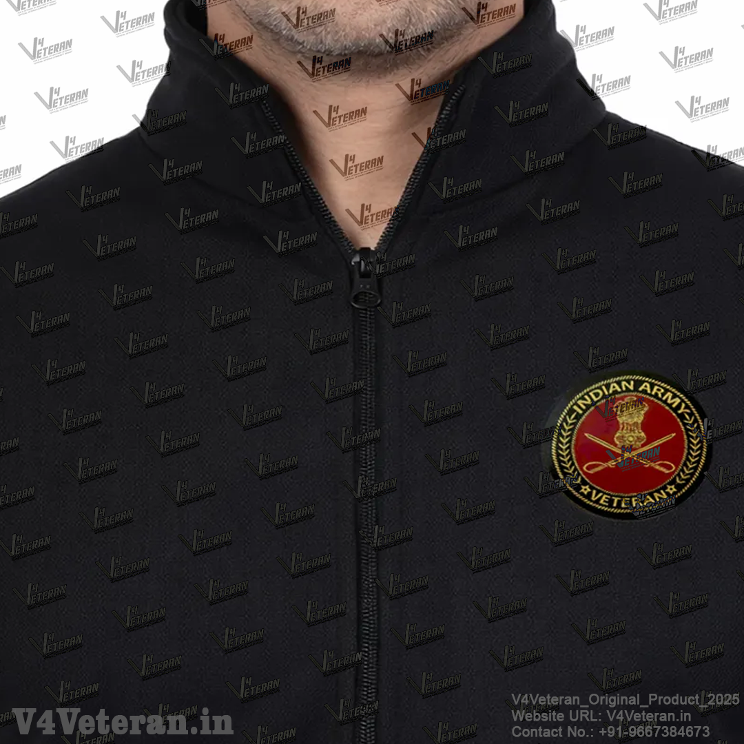 Indian Army Jacket (Zipper, Cotton Fleece 340GSM) for Veterans (Black)