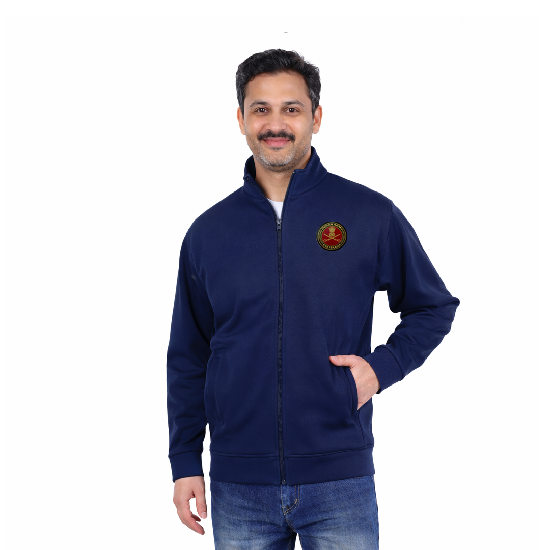 Indian Army Jacket (Zipper, Cotton Fleece 340GSM) for Veterans