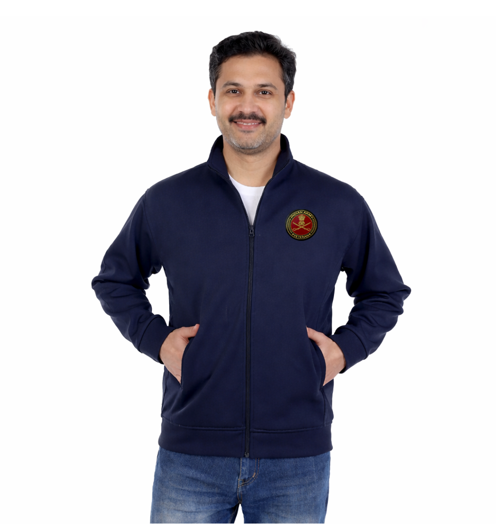 Indian Army Jacket (Zipper, Cotton Fleece 340GSM) for Veterans